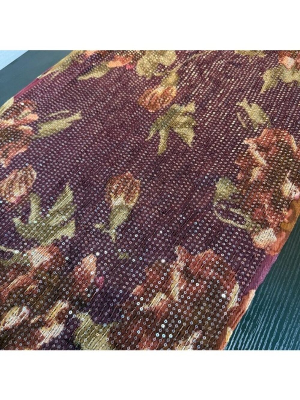 Lauren Ralph Lauren Sequin Scarf Burgundy Brown Abstract Lightweight Wrap - Picture 5 of 8
